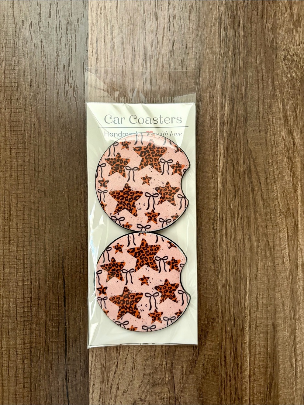 Pink Star & Bow Car Coasters